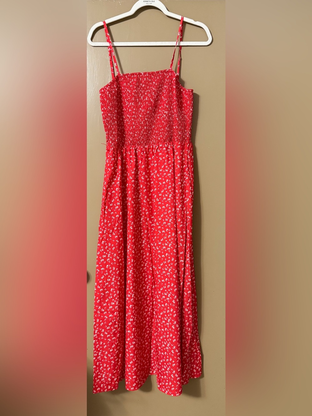 Red Floral Smocked Waist Maxi dress- Women